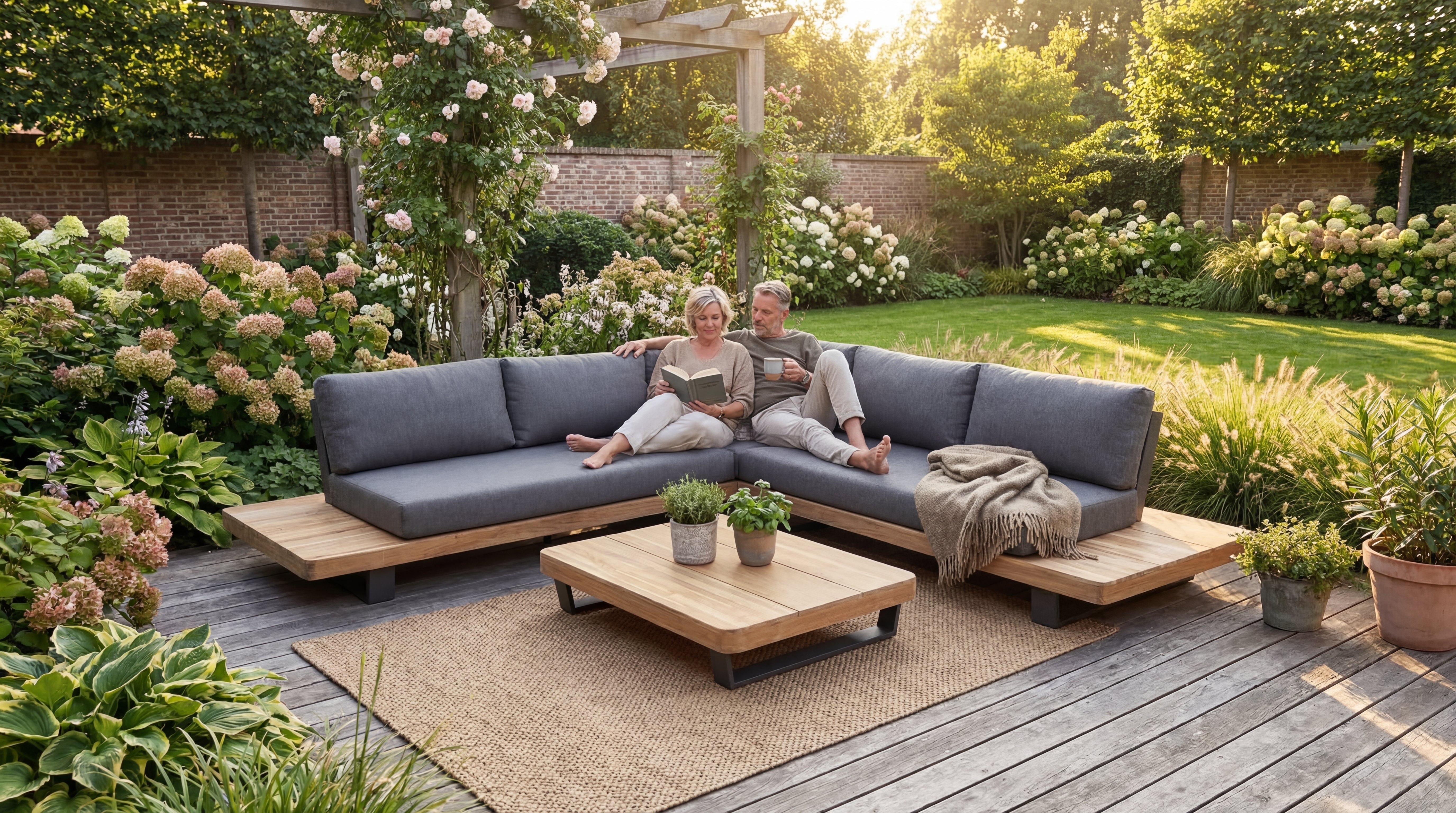 Eckloungeset — Aluminium & Holz