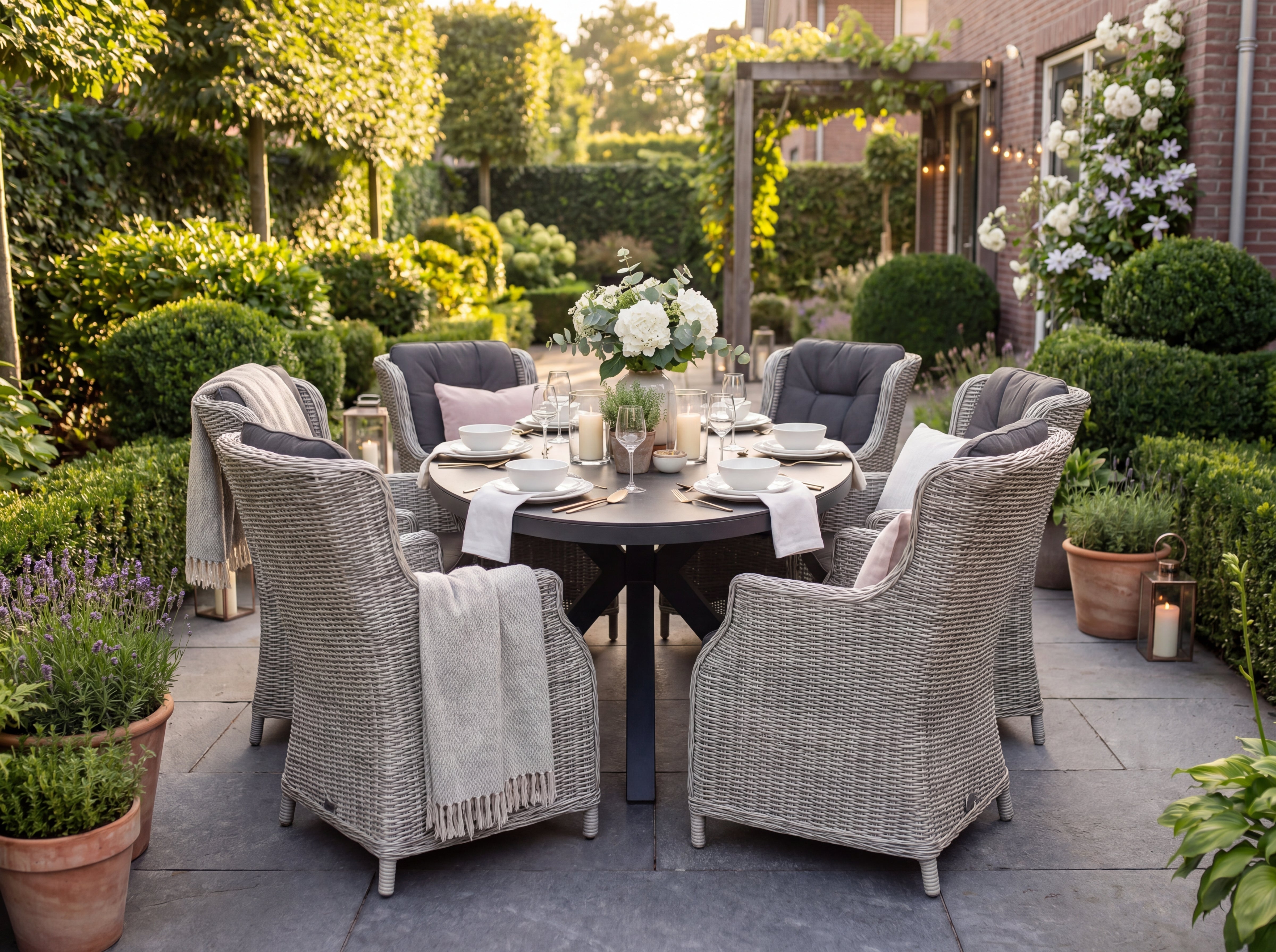 Akron-Darwin Polyrattan Gartenmöbel Set 6 Pers. - Keramikplatte / Light Kobo Grey