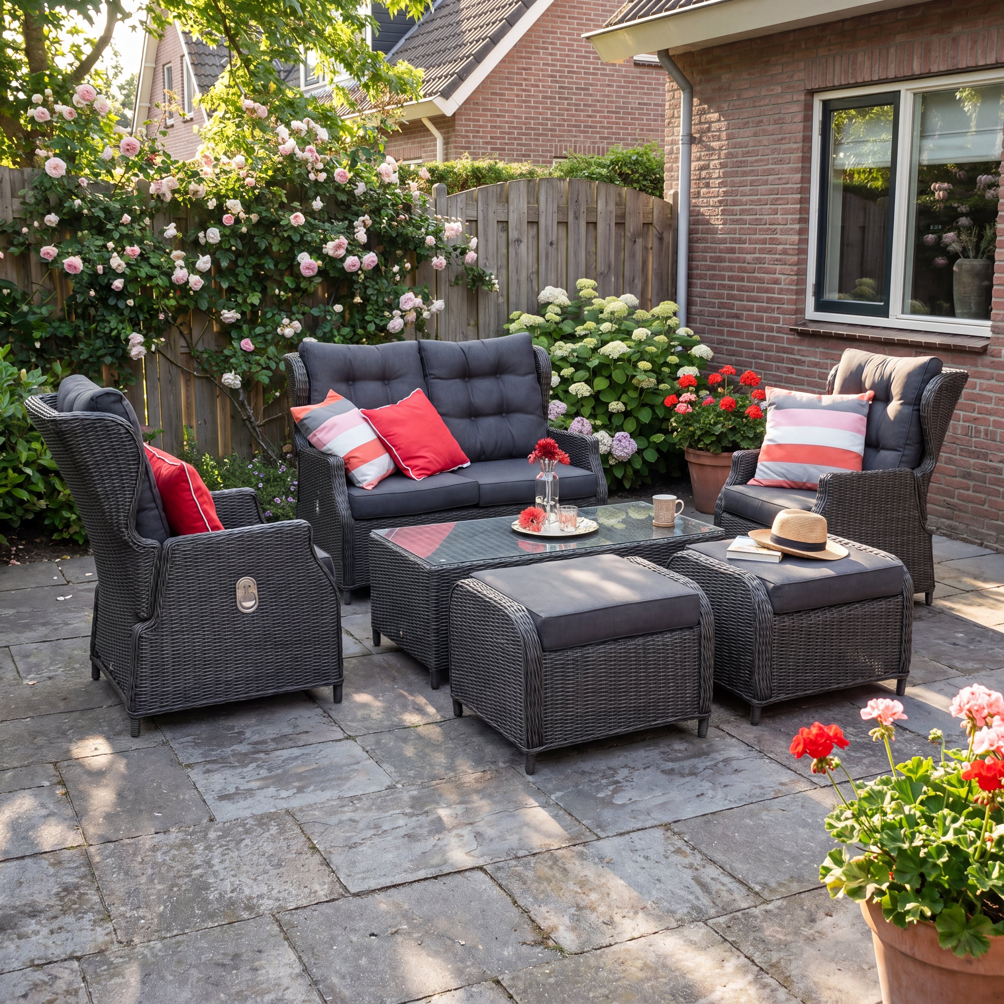 Barcelona Verstellbares Loungeset 2-Sitzer + 2 Stühle - Rock Grey