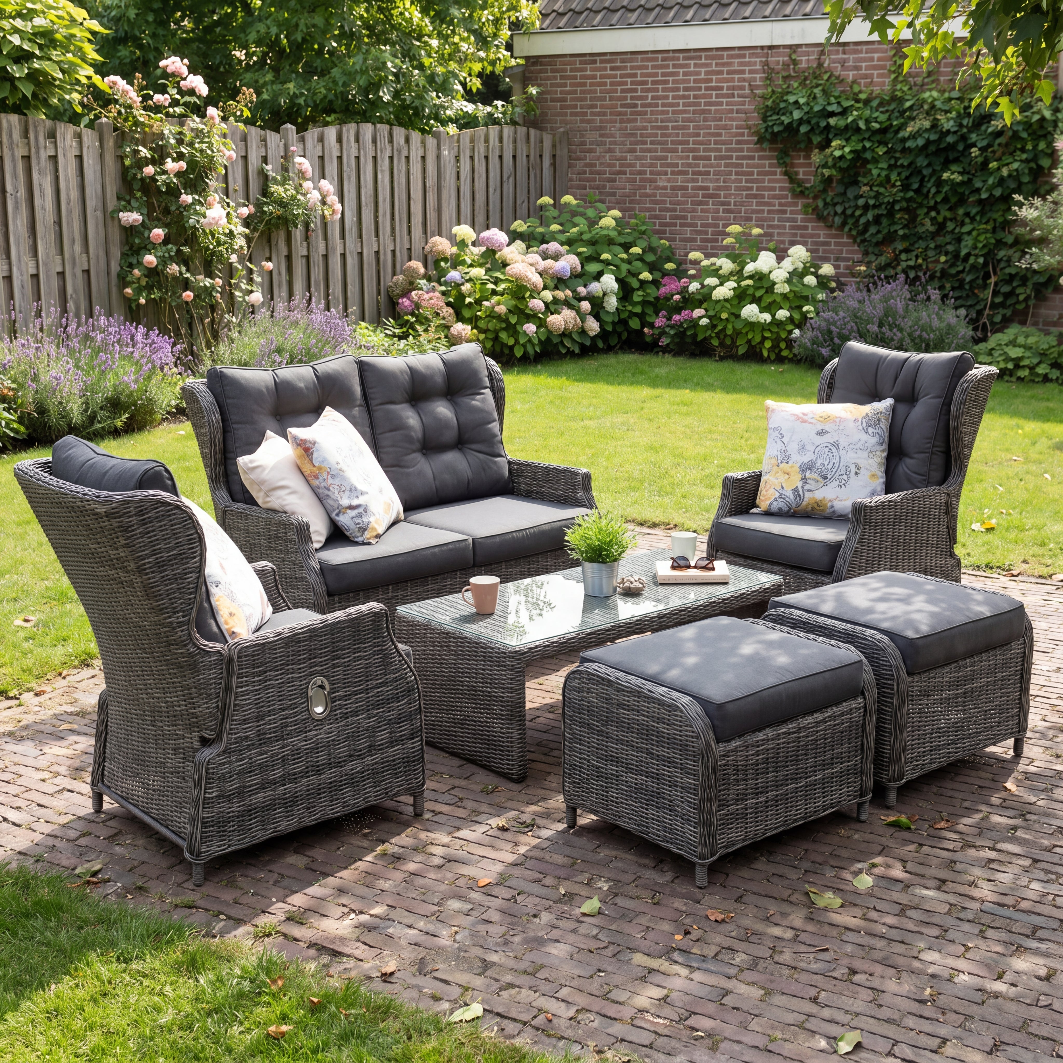 Barcelona Verstellbares Loungeset 2-Sitzer + 2 Stühle - Kobo Grey