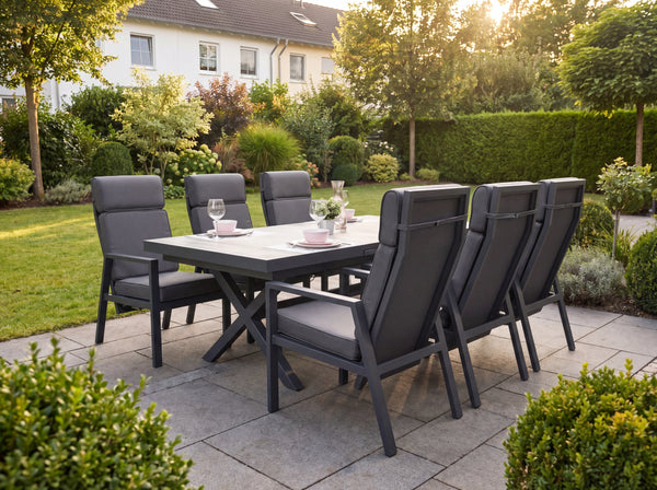 Costana-Birmingham Verstellbares Gartenmöbel Set 6 Pers. - Keramikplatte / Dunkelgrau