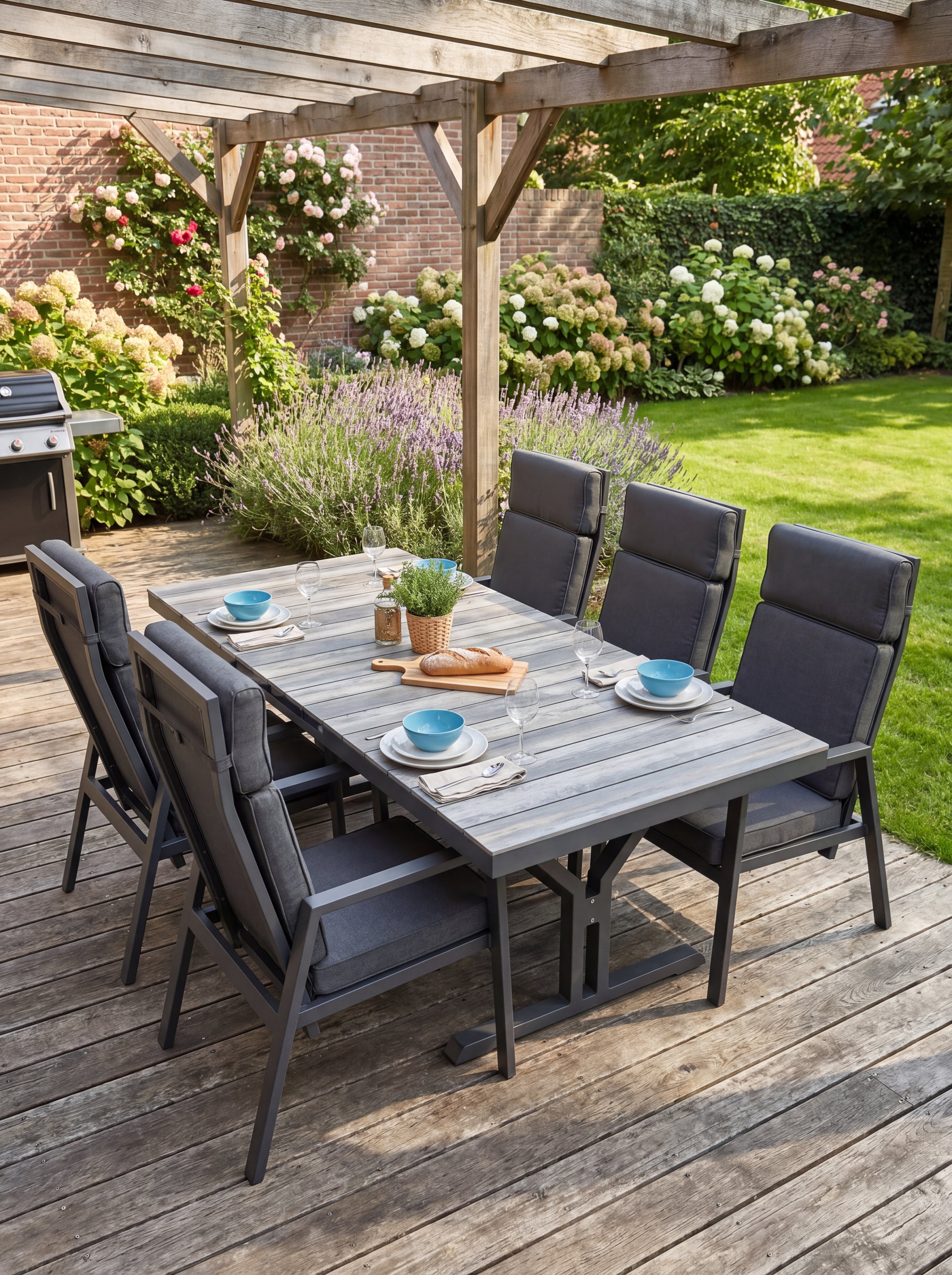 Bressano-Birmingham Verstellbares Gartenmöbel Set 6 Pers. - Aluminium / Dunkelgrau