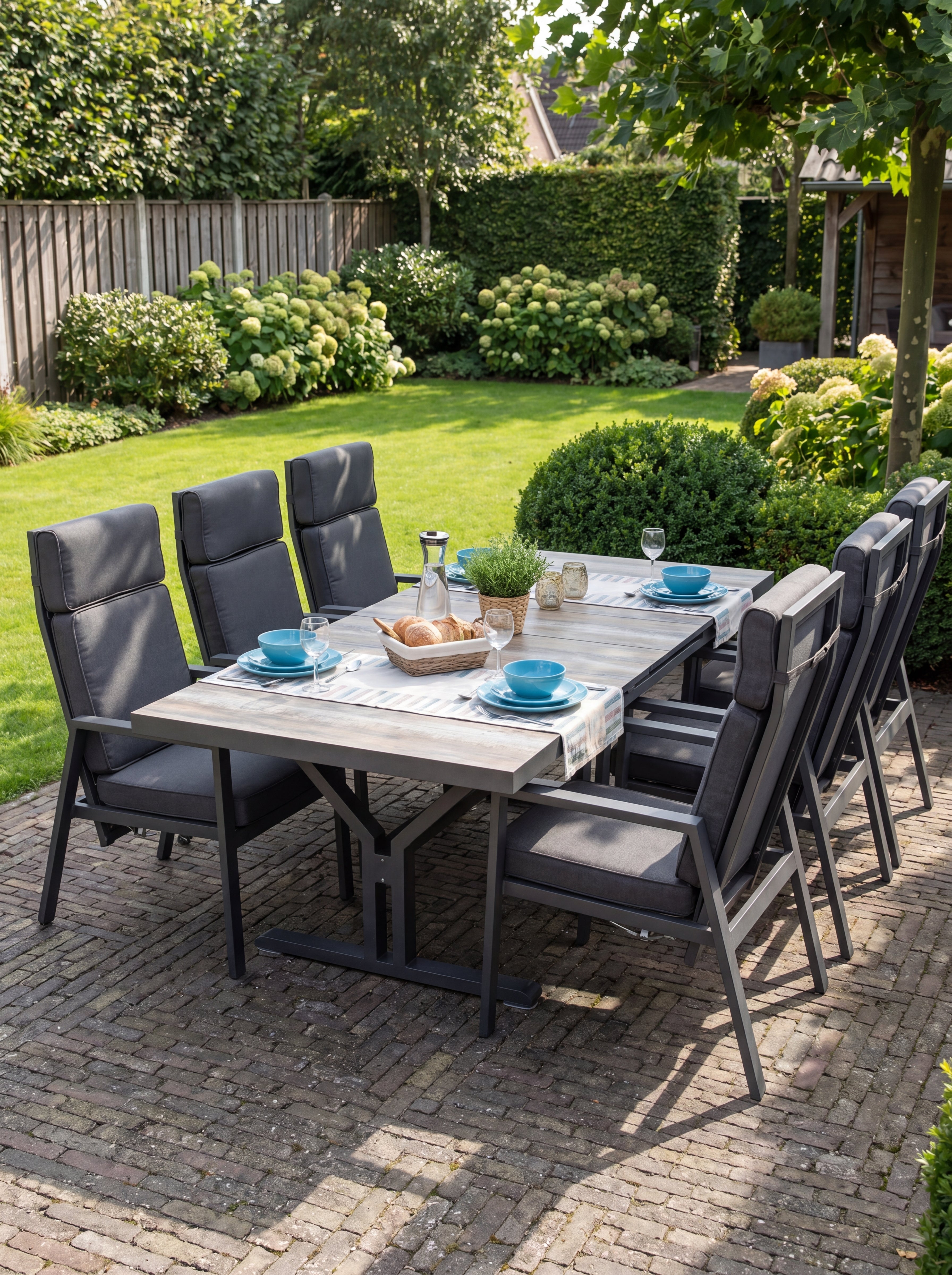 Bressano-Birmingham Verstellbares Gartenmöbel Set 6 Pers. - Aluminium / Dunkelgrau