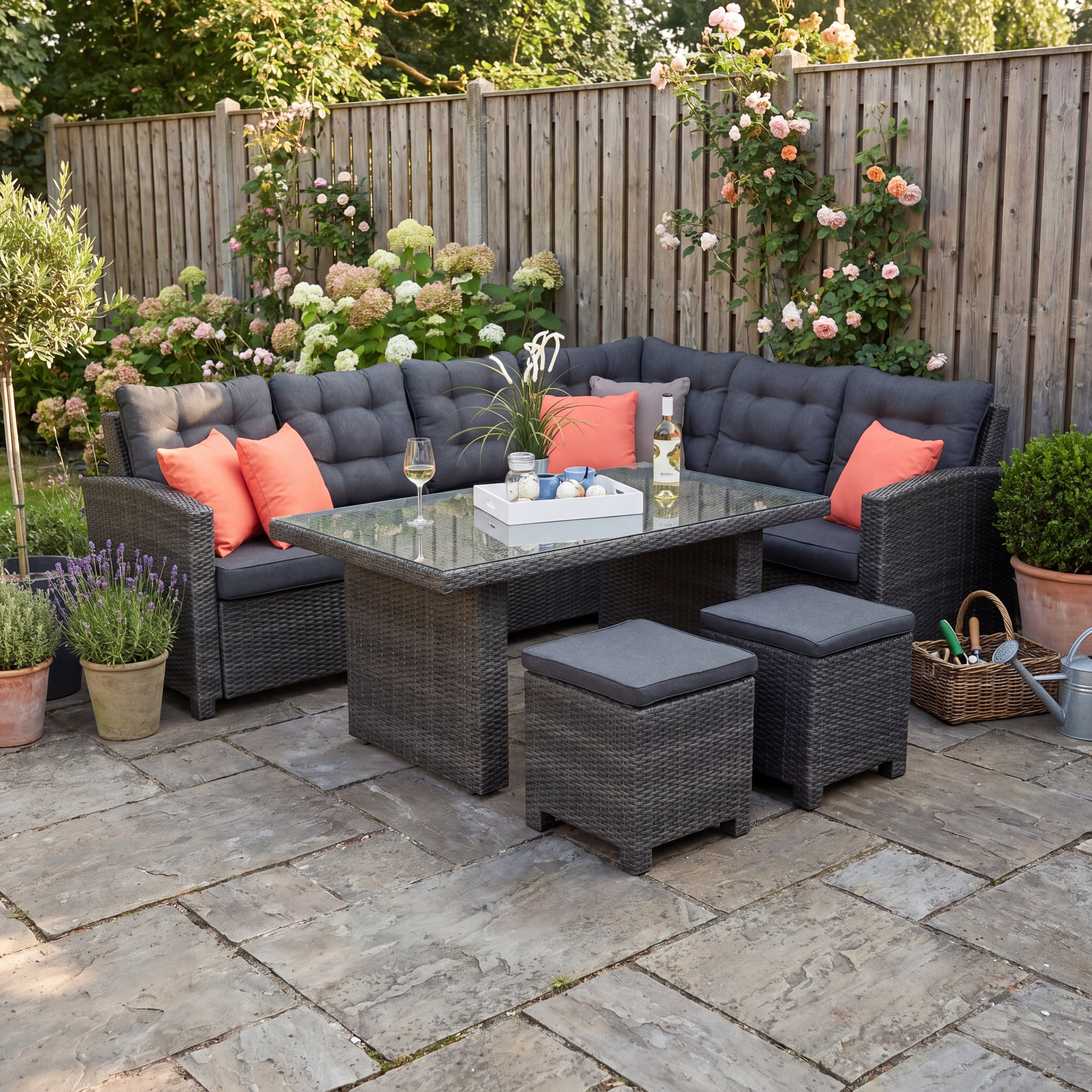 Las Palmas Dining Loungeset - Dark Grey / Hoher Tisch, Glas / Links
