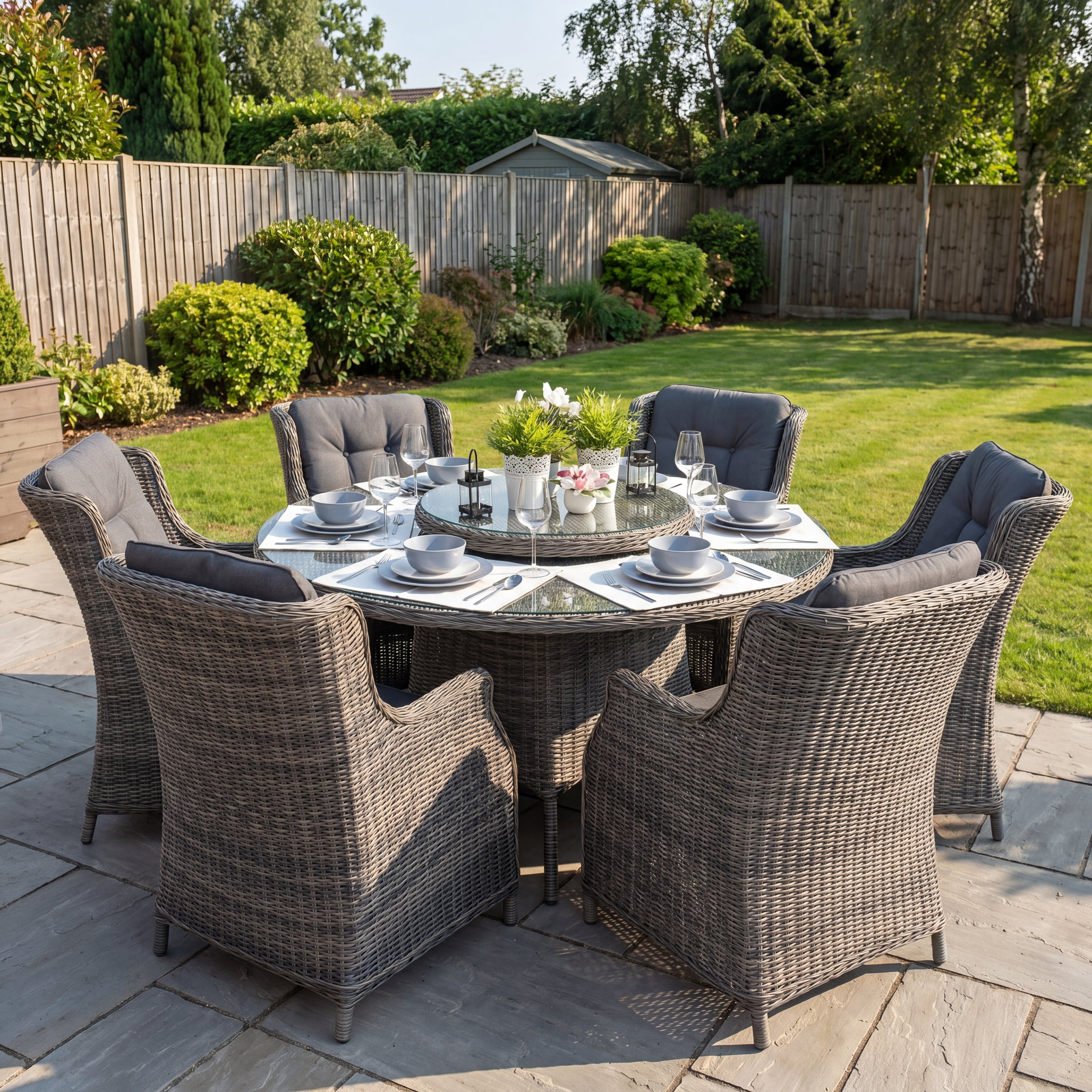 Rio-Darwin Polyrattan Gartenmöbel Set 6 Pers. - Glas / Kobo Grey