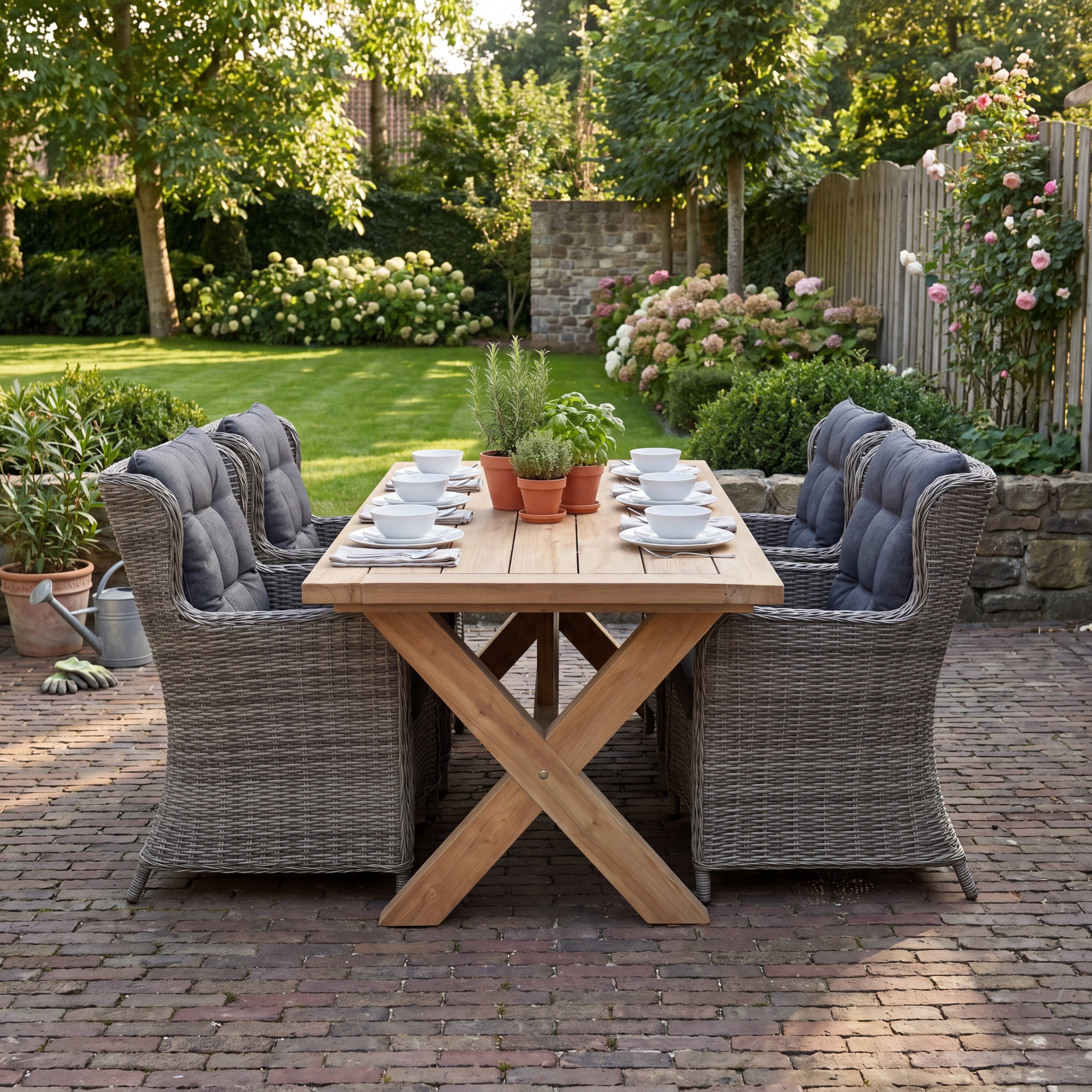 Norwich-Delano Polyrattan Gartenmöbel Set 6 Pers. - Teak / Natural Grey