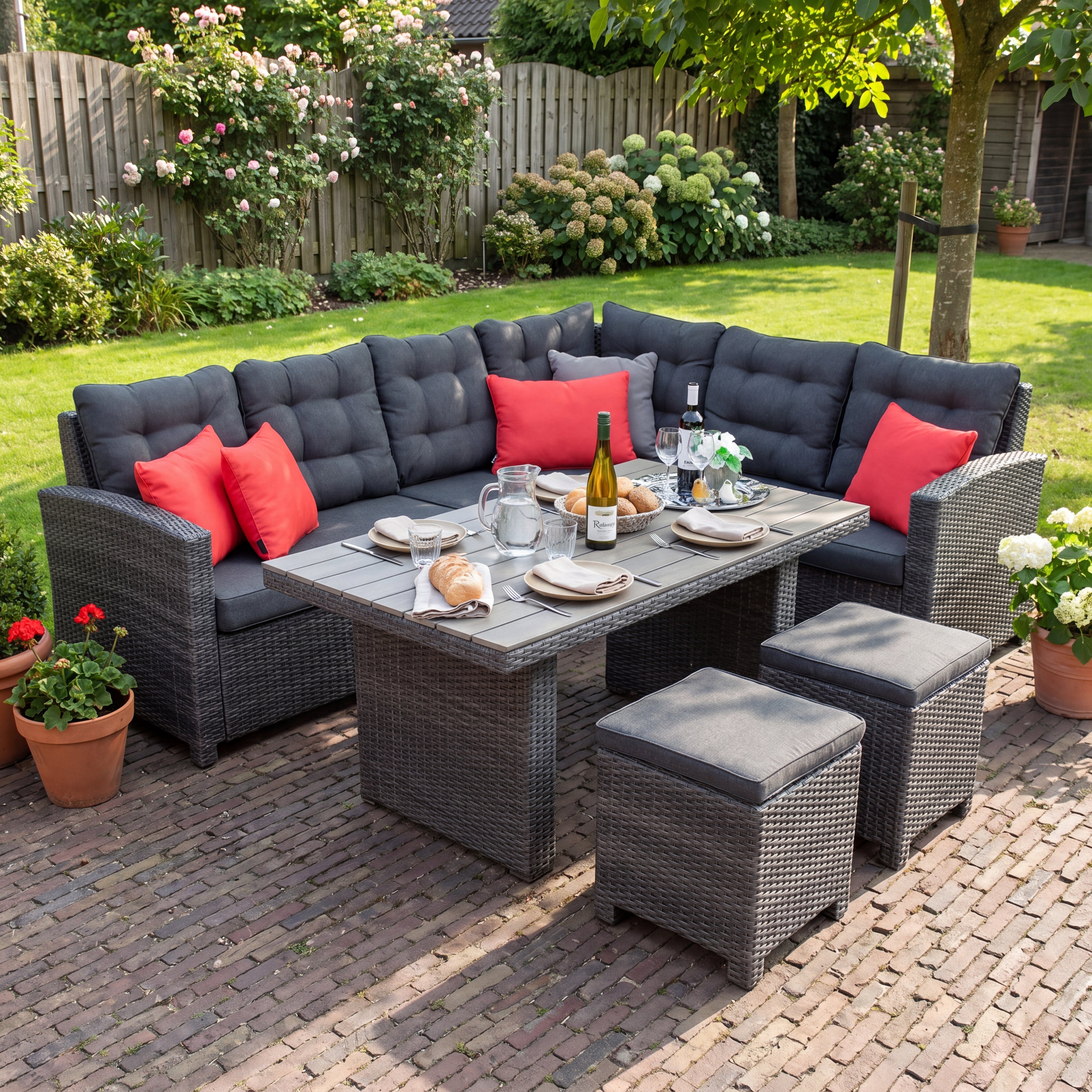 Las Palmas Dining Loungeset – Dark Grey / Hoher Tisch, Polywood / Links