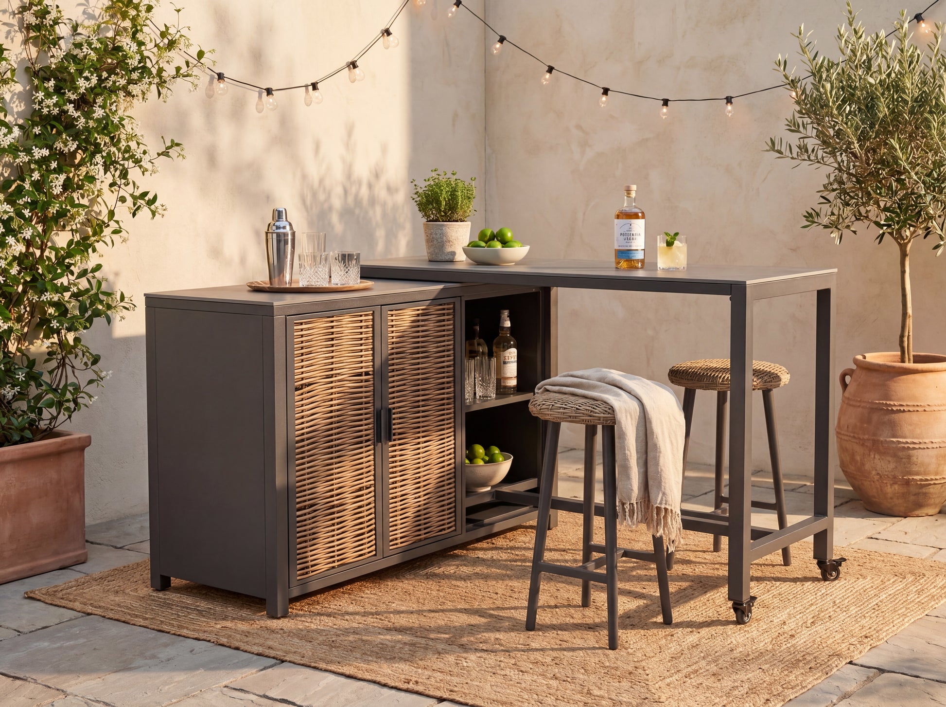 Marousi aluminium barset Dark Grey - opstelling - Outnest