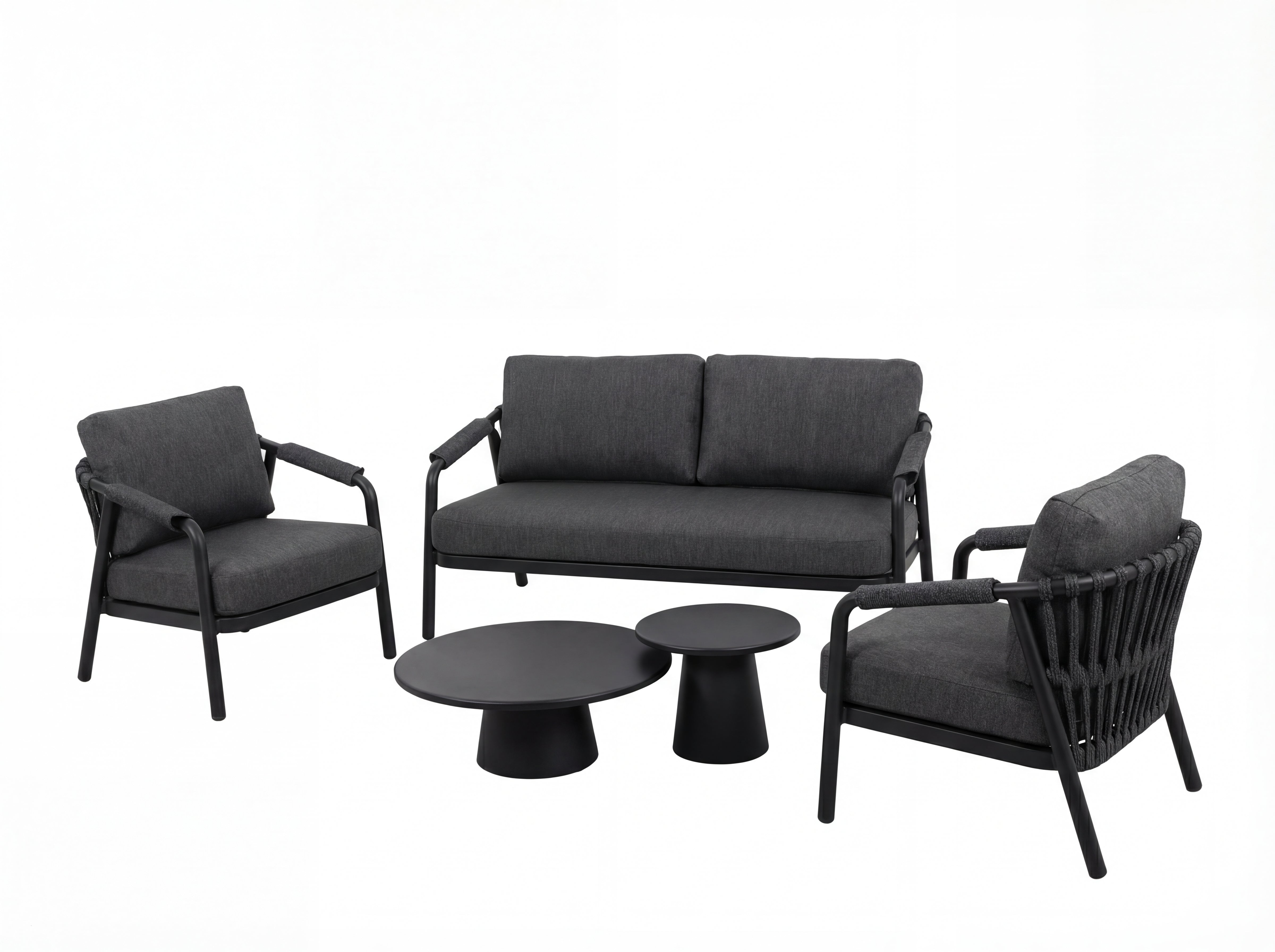 Egina 3-Sitzer + 2 Stühle Gartenlounge Set | Aluminium - Dunkelgrau