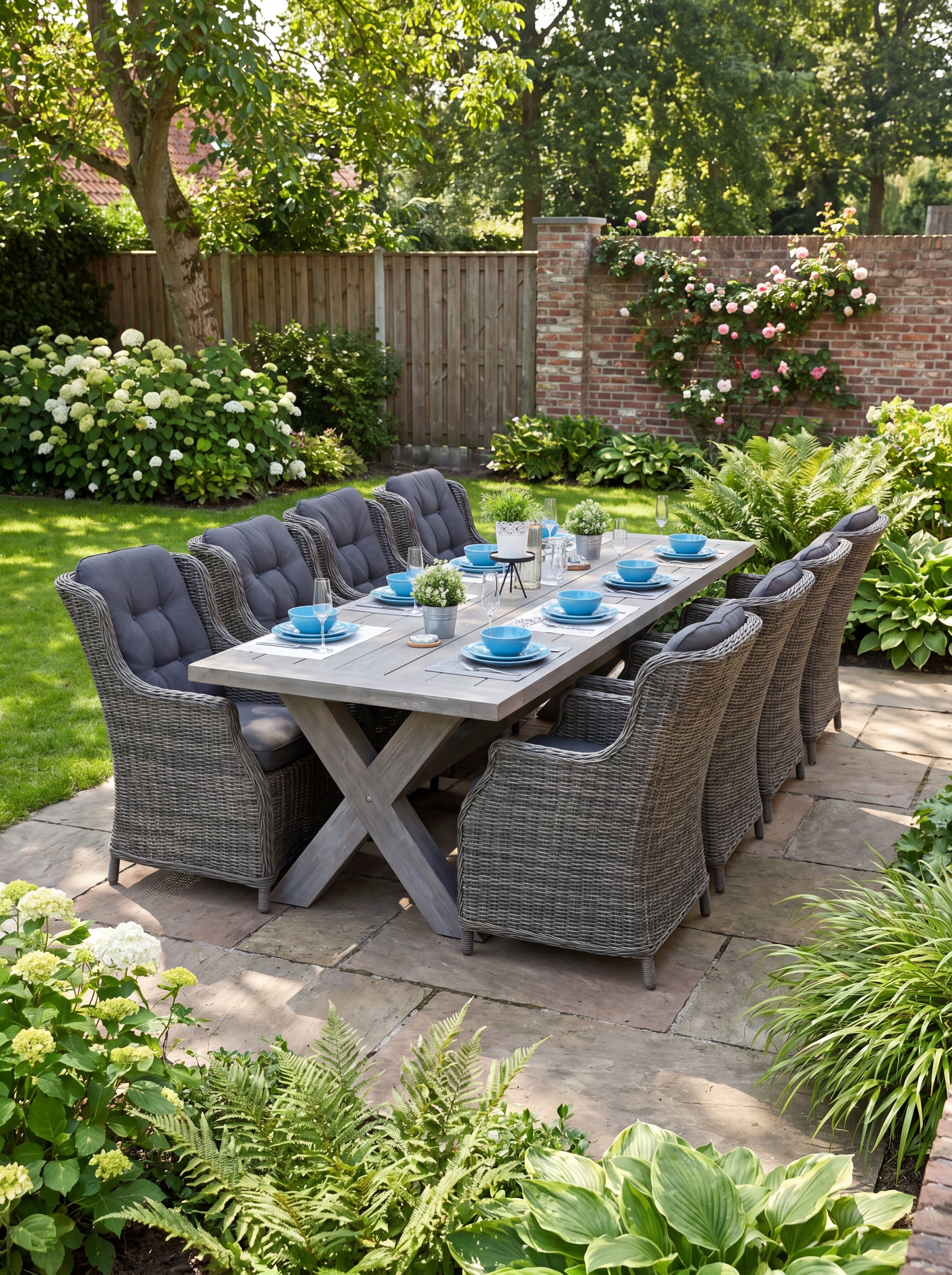 Norwich-Darwin Polyrattan Gartenmöbel Set 8 Pers. - Acacia / Kobo Grey