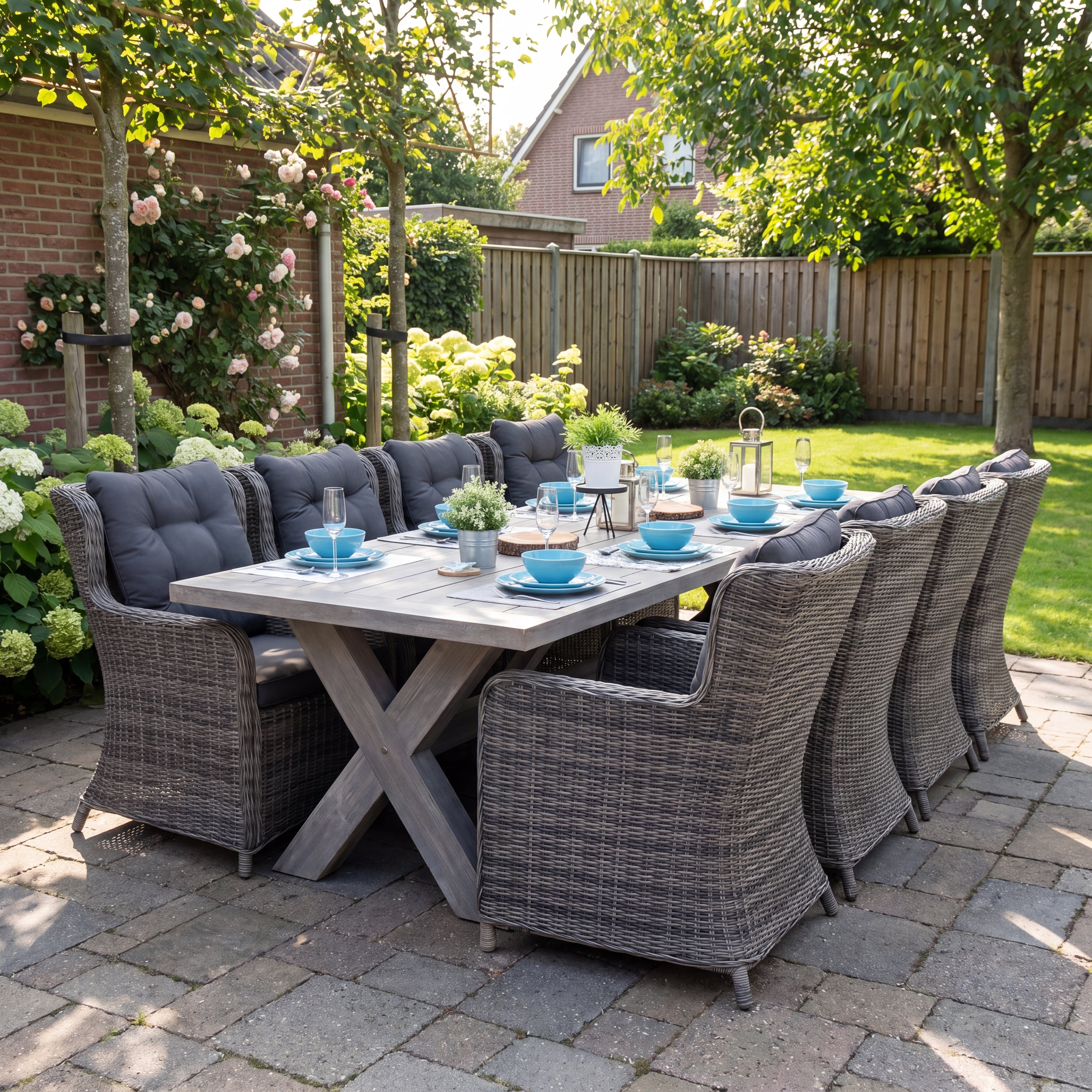Norwich-Delano Polyrattan Gartenmöbel Set 8 Pers. - Acacia / Kobo Grey