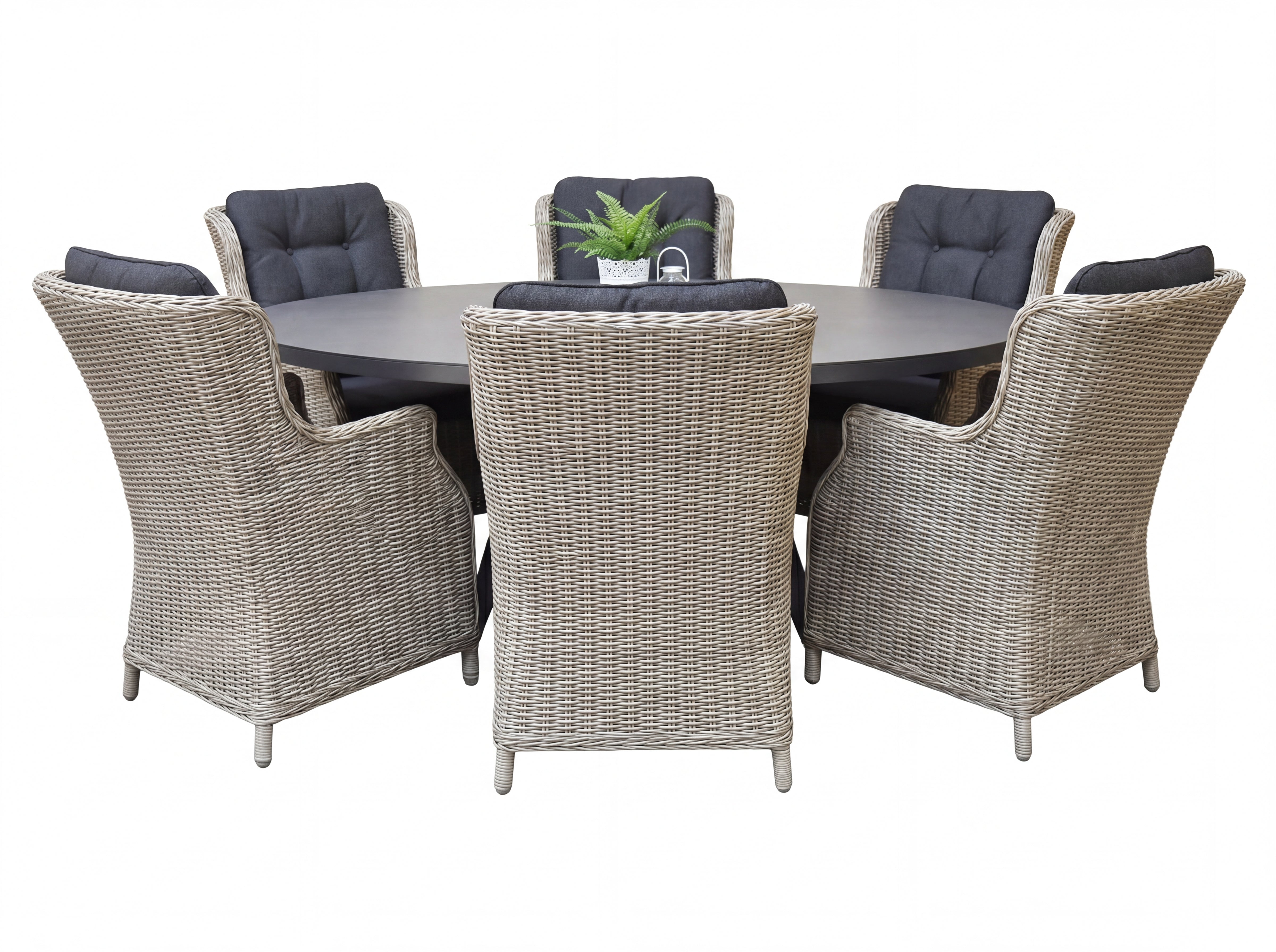 Akron-Darwin Polyrattan Gartenmöbel Set 6 Pers. - Keramikplatte / Light Kobo Grey