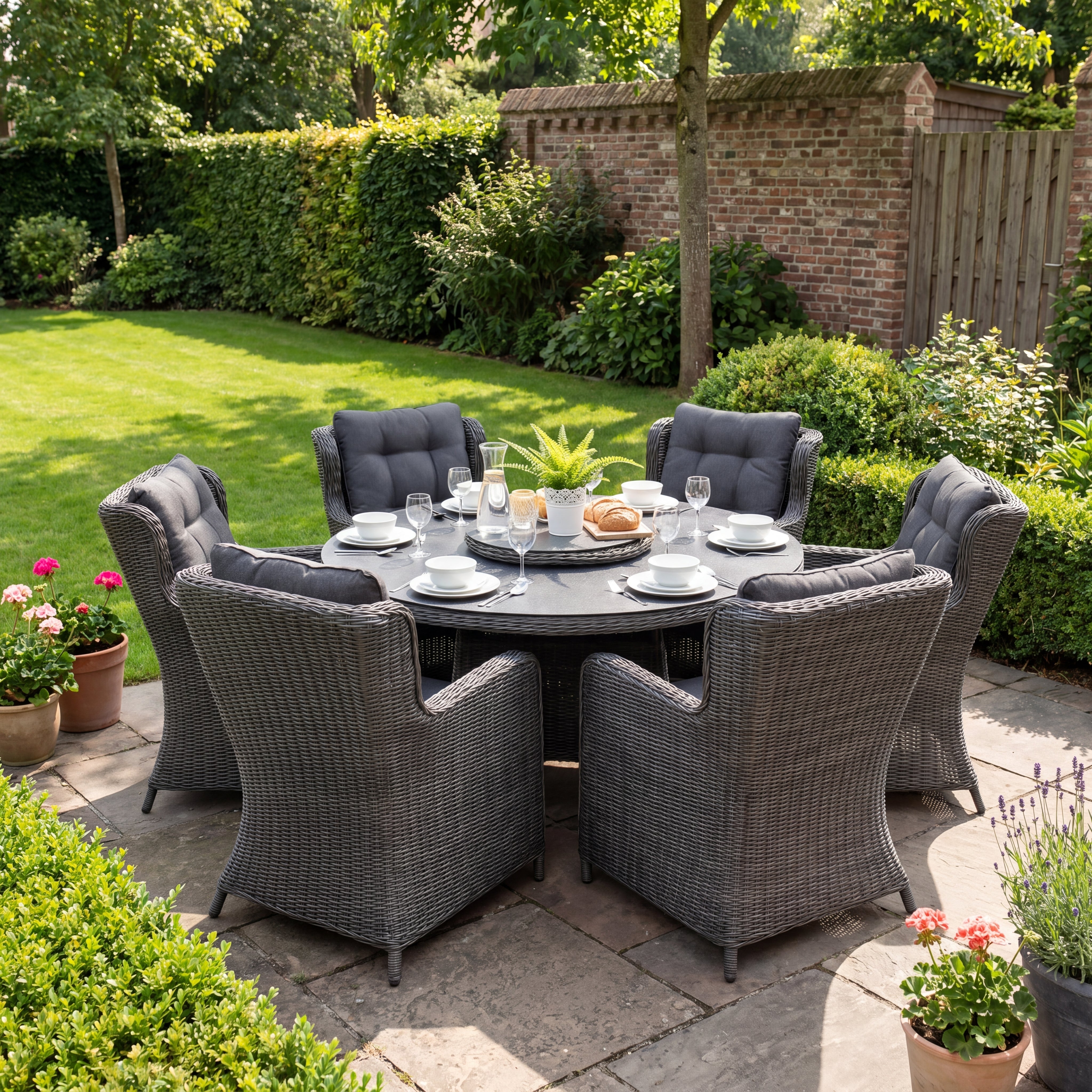 Rio-Delano Polyrattan Gartenmöbel Set 6 Pers. - Spraystone / Rock Grey