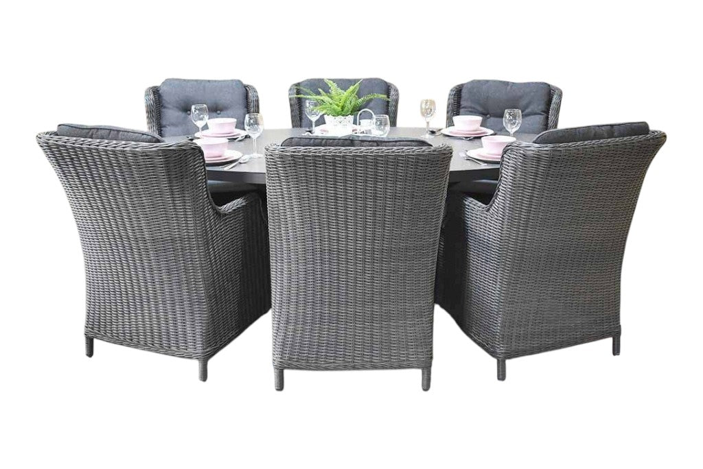 Akron-Darwin Polyrattan Gartenmöbel Set 6 Pers. - Keramikplatte / Rock Grey