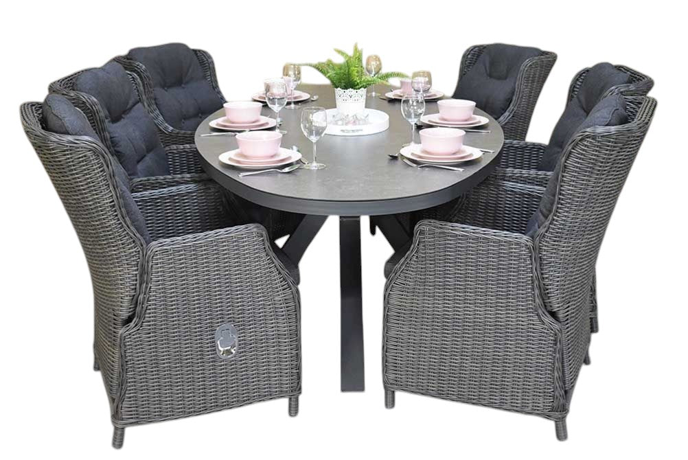 Akron-Darwin verstelbare Tuinset 6 Personen - Keramisch blad / Rock Grey