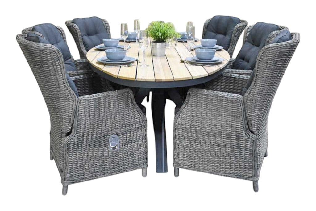 Akron-Darwin verstelbare Tuinset 6 Personen - Teak / Kobo Grey