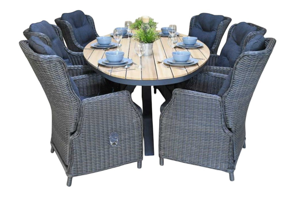 Akron-Darwin verstelbare Tuinset 6 Personen - Teak / Rock Grey