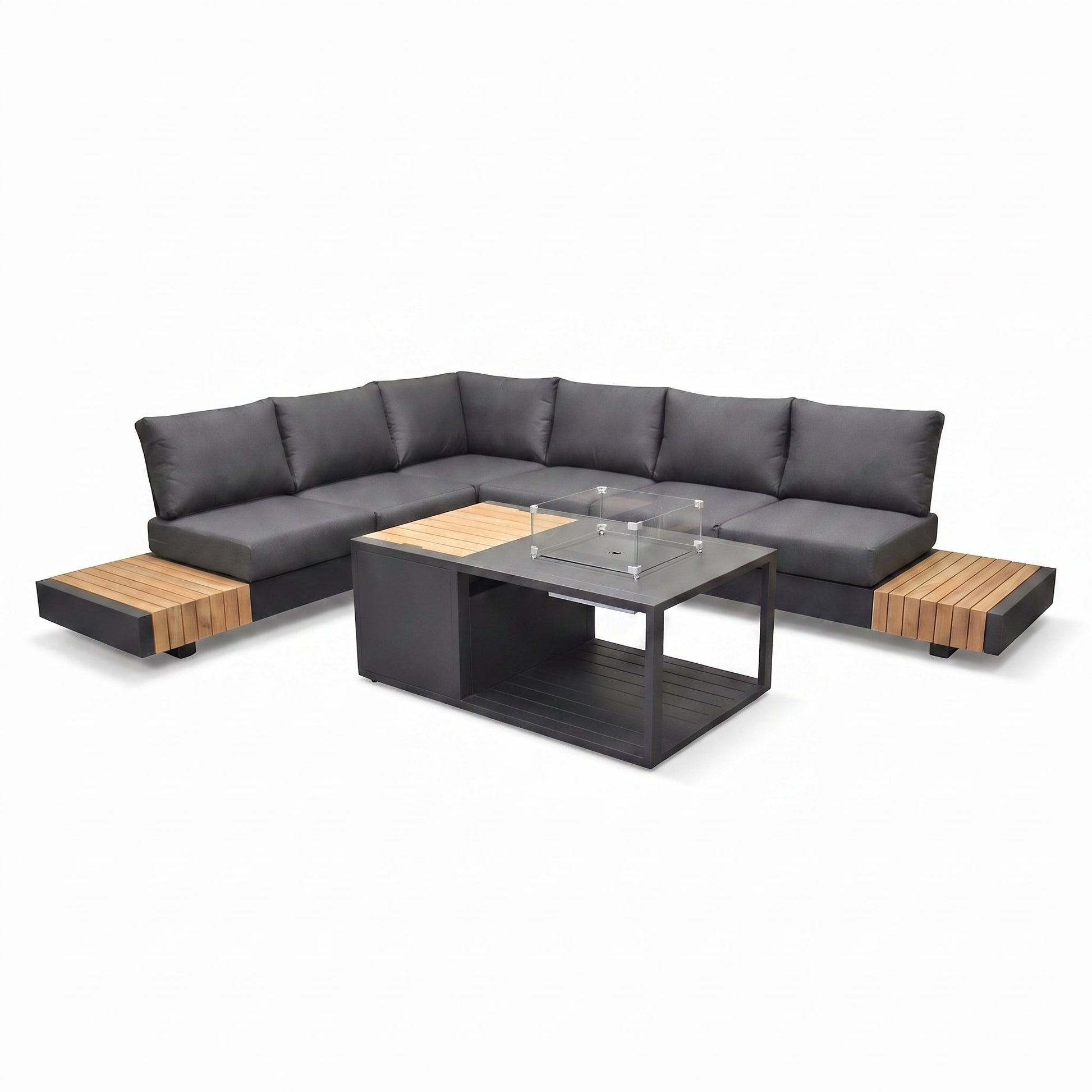 Athene Hoek Loungeset - Black / Ja / Links in einem stimmungsvollen Garten - Outnest Gartenmöbel