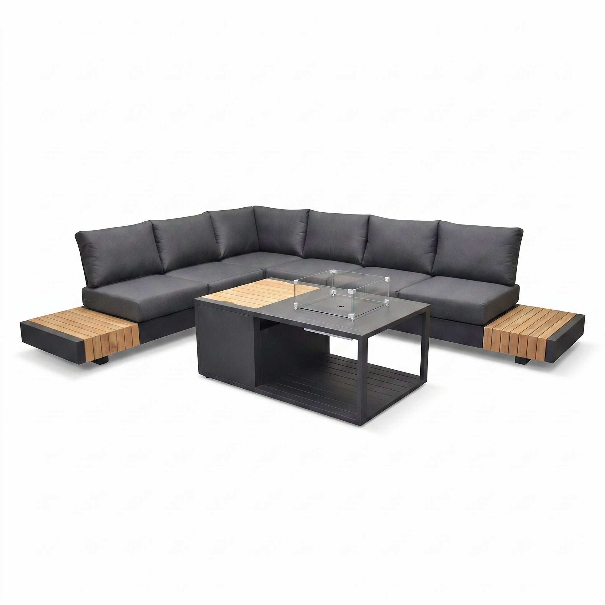 Athene Hoek Loungeset - Black / Ja / Links in einem stimmungsvollen Garten - Outnest Gartenmöbel