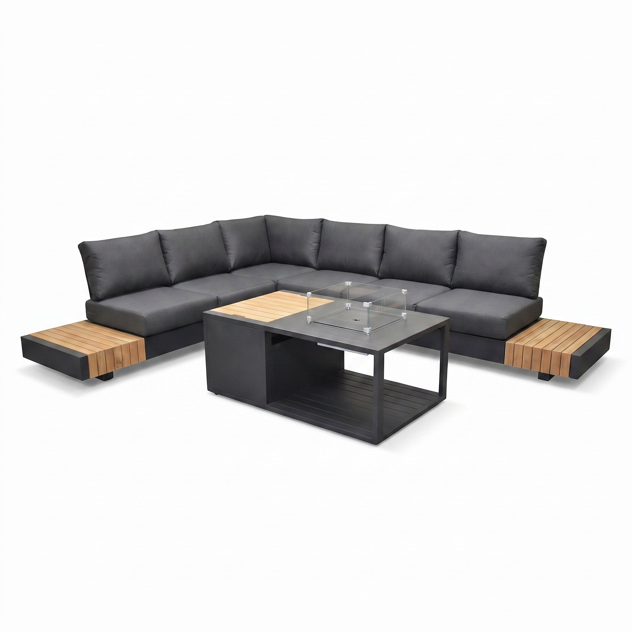 Athene Hoek Loungeset - Black / Ja / Links in einem stimmungsvollen Garten - Outnest Gartenmöbel