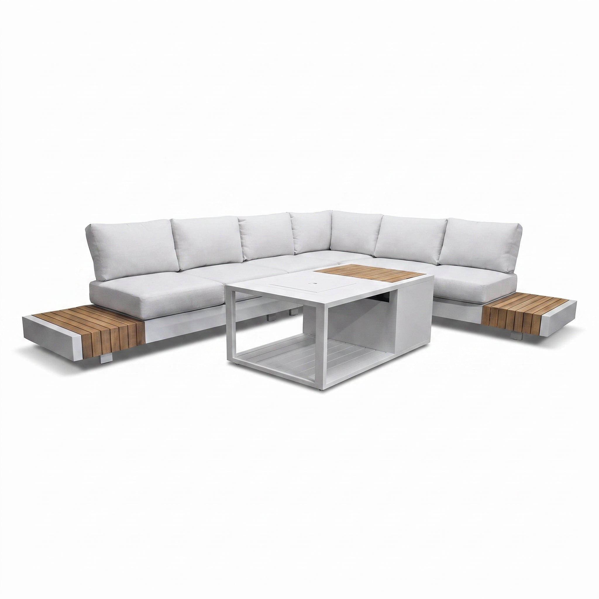 Athene Hoek Loungeset - White / Ja / Rechts in einem stimmungsvollen Garten - Outnest Gartenmöbel