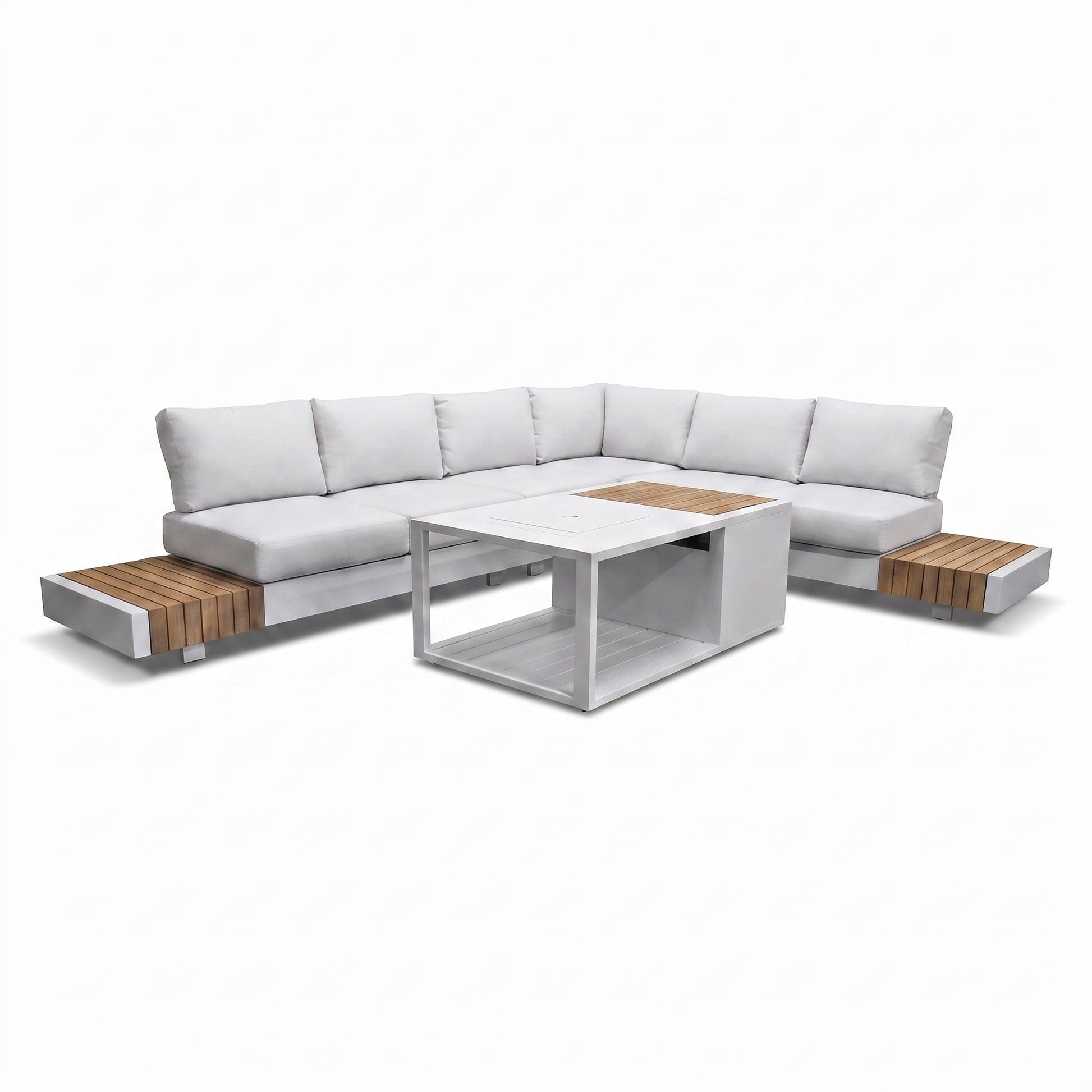 Athene Hoek Loungeset - White / Ja / Rechts in einem stimmungsvollen Garten - Outnest Gartenmöbel