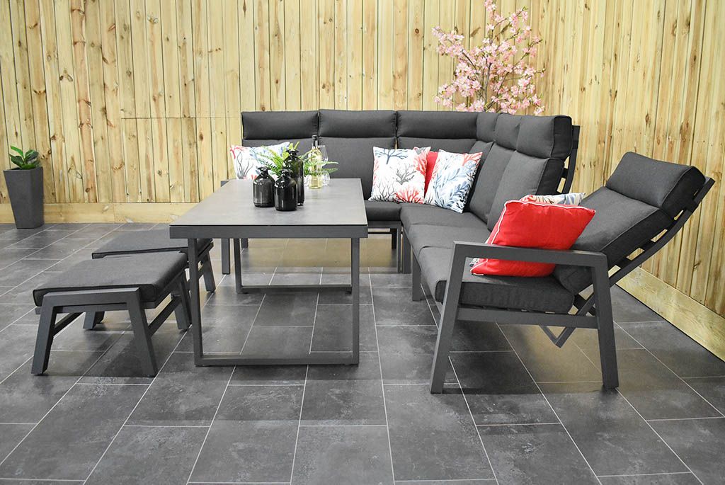 Atletico lounge dining hoekbank Dark Grey - hocker detail - Outnest