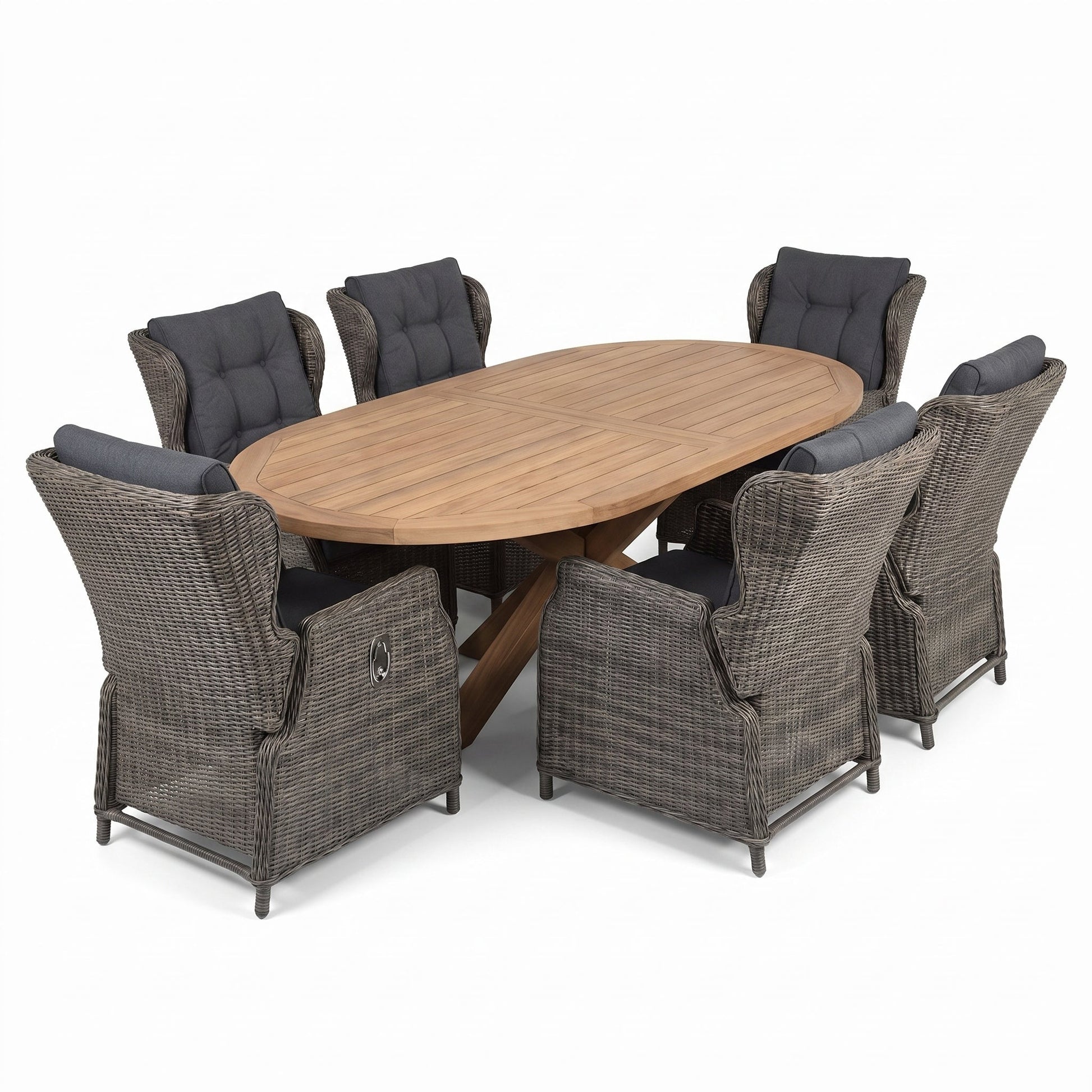 Balok Barcelona verstellbares Gartenset 6 Personen Teak Kobo Grey - Studio Shot - Outnest