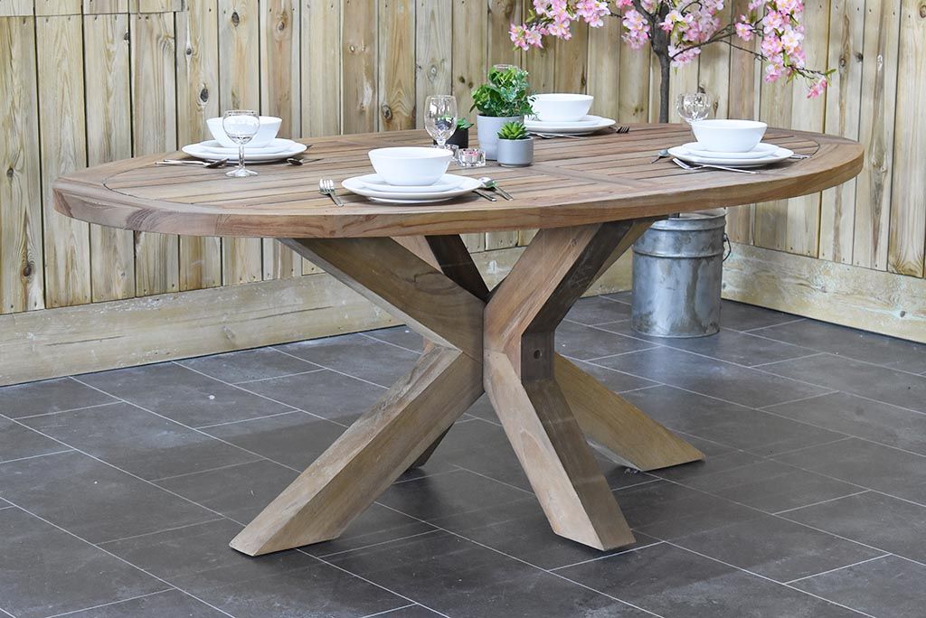Balok ovale tuintafel 200 cm teak - vooraanzicht - Outnest