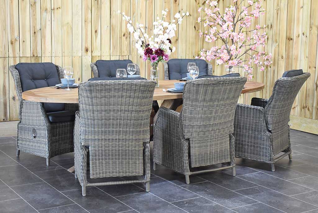 Balok Darwin tuinset 6 personen teak Kobo Grey - vooraanzicht - Outnest