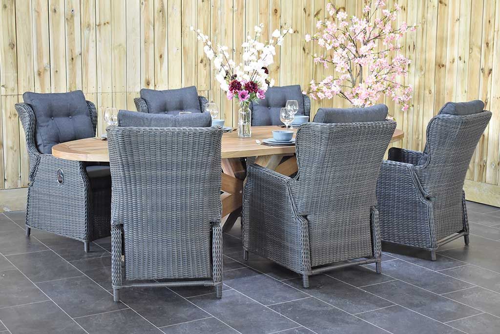 Balok Barcelona tuinset 6 personen teak Rock Grey - vooraanzicht - Outnest