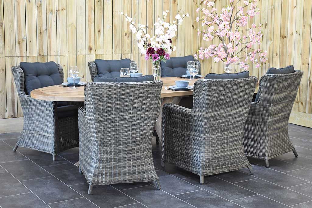 Balok Delano tuinset 6 personen teak Kobo Grey - vooraanzicht - Outnest