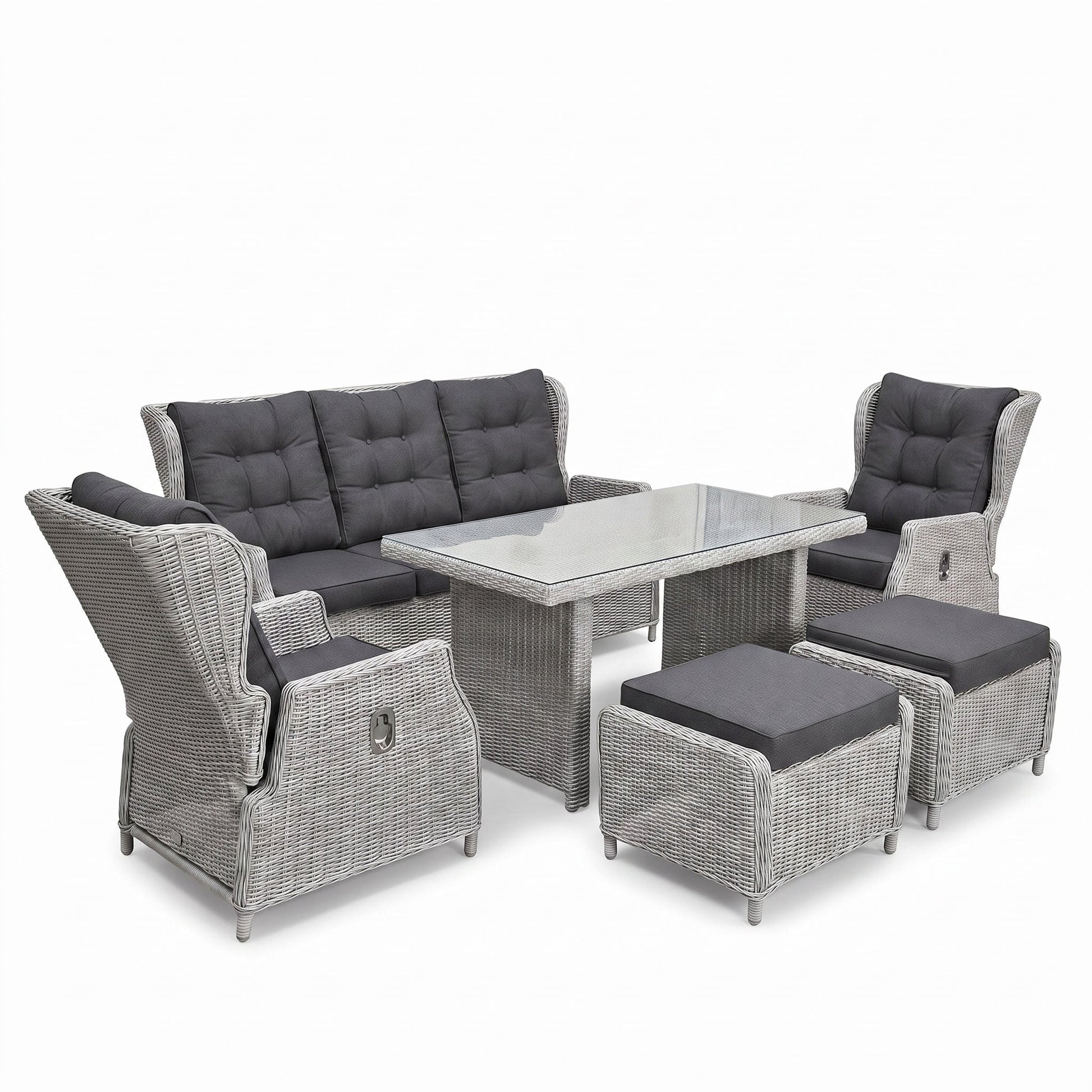 Barcelona Verstelbare Dining Loungeset 3-zits + 2 stoelen - Light Kobo Grey in einem stimmungsvollen Garten - Outnest