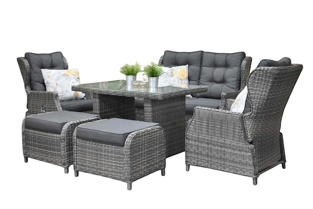 Barcelona Verstelbare Dining Loungeset 2-zits + 2 stoelen - Glas / Kobo Grey