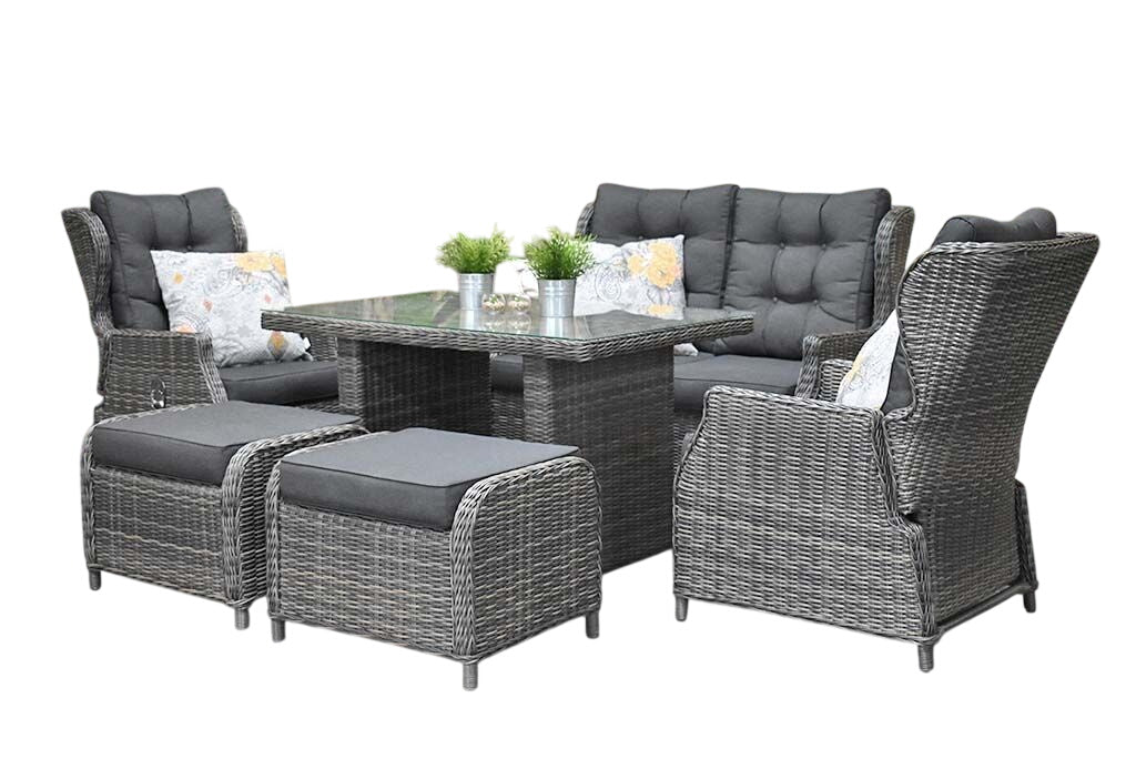 Barcelona Verstelbare Dining Loungeset 2-zits + 2 stoelen - Glas / Kobo Grey