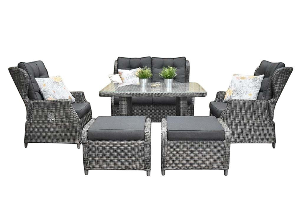 Barcelona Verstelbare Dining Loungeset 2-zits + 2 stoelen - Glas / Kobo Grey