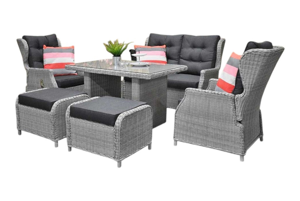 Barcelona Verstelbare Dining Loungeset 2-zits + 2 stoelen - Glas / Light Kobo Grey