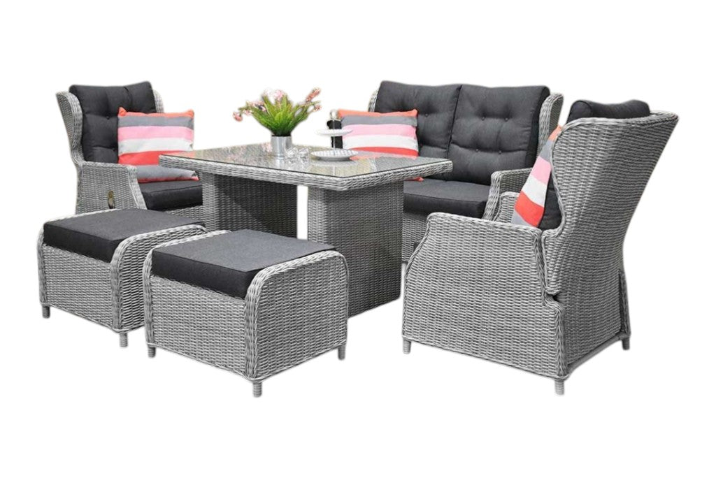 Barcelona Verstelbare Dining Loungeset 2-zits + 2 stoelen - Glas / Light Kobo Grey