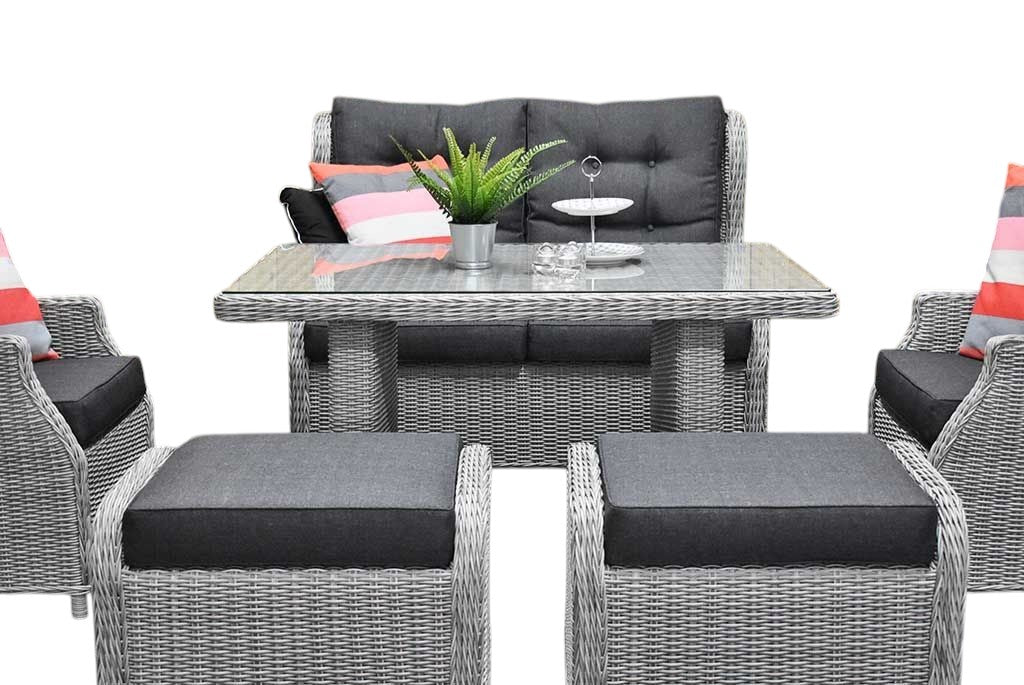 Barcelona Verstelbare Dining Loungeset 2-zits + 2 stoelen - Glas / Light Kobo Grey