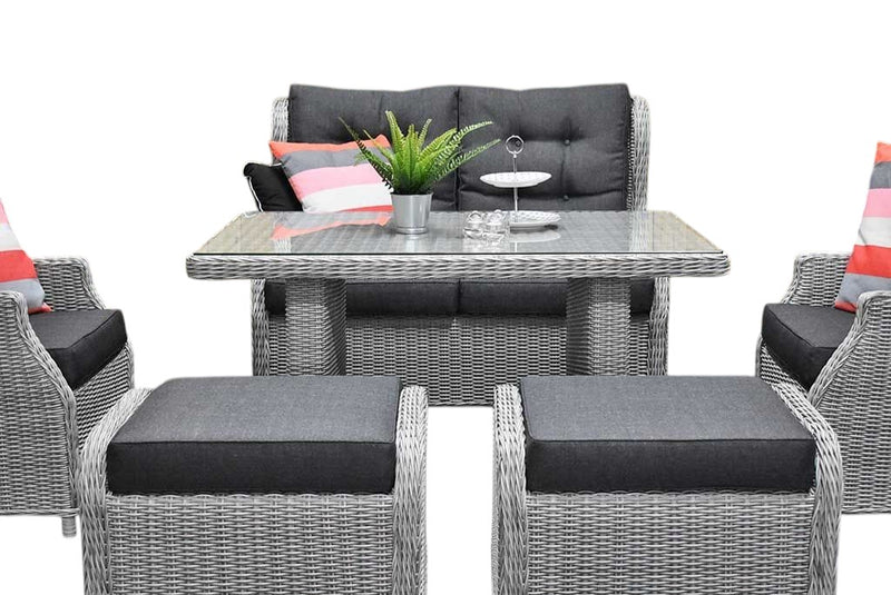 Barcelona Verstelbare Dining Loungeset 2-zits + 2 stoelen - Glas / Light Kobo Grey