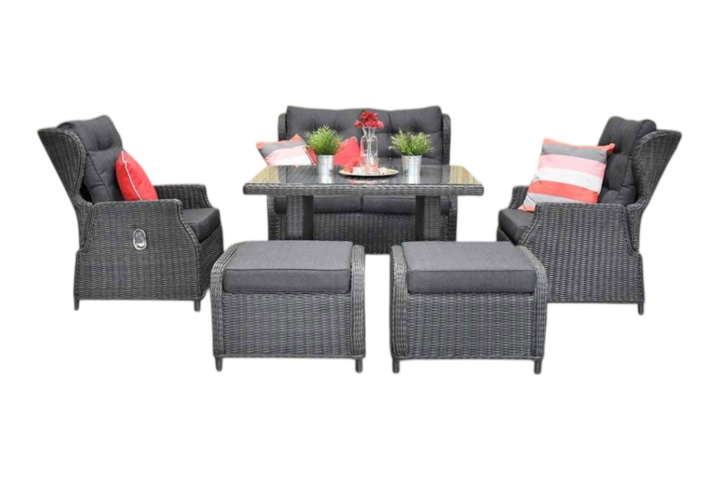 Barcelona Verstelbare Dining Loungeset 2-zits + 2 stoelen - Glas / Rock Grey