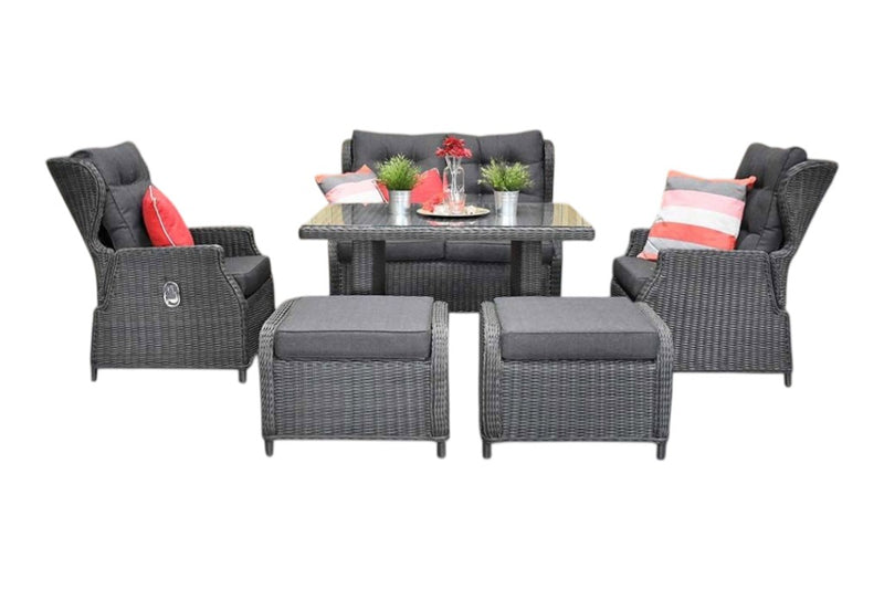 Barcelona Verstelbare Dining Loungeset 2-zits + 2 stoelen - Glas / Rock Grey