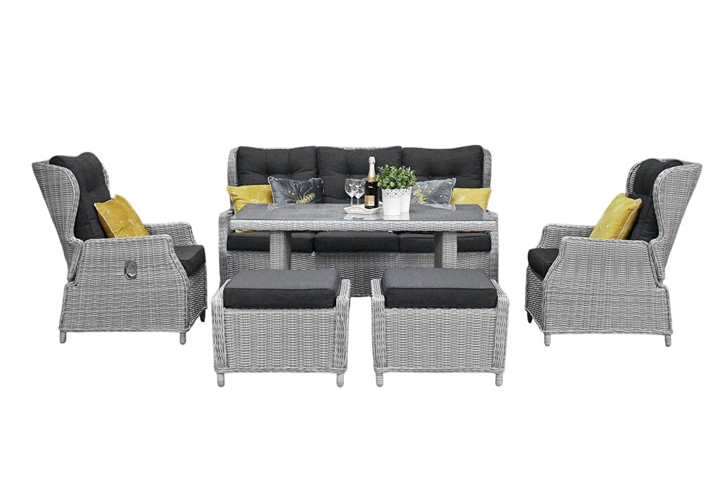 Barcelona Verstelbare Dining Loungeset 3-zits + 2 stoelen - Light Kobo Grey