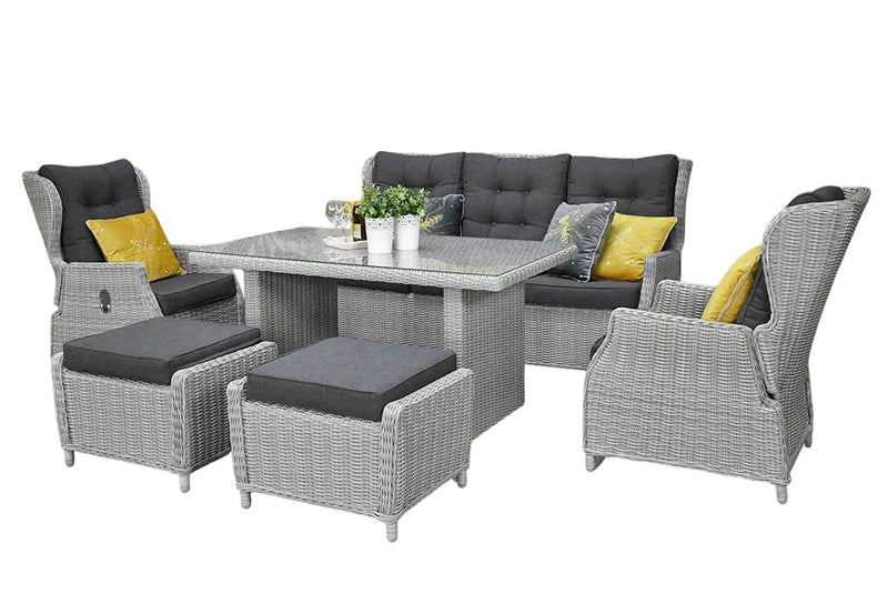 Barcelona Verstelbare Dining Loungeset 3-zits + 2 stoelen - Light Kobo Grey