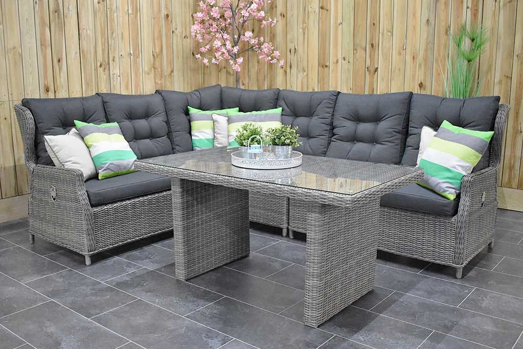 Outnest Barcelona Lounge Dining Hoekbank Glas Kobo Grey vooraanzicht