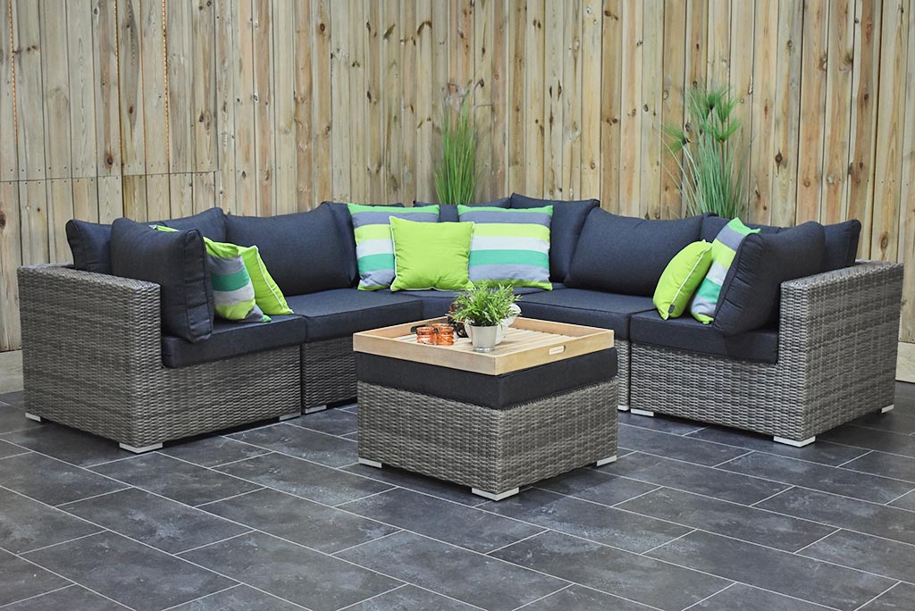 Boston XL Hoek Loungebank met stoel Natural Grey, XL hoekopstelling met stoel - Outnest tuinmeubelen