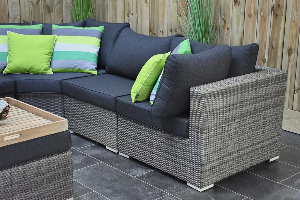 Boston XL Hoek Loungebank met stoel Natural Grey, kussens donker antraciet - Outnest tuinmeubelen