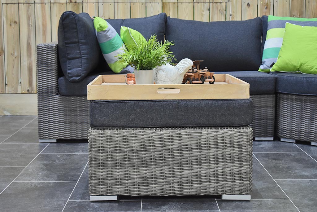 Boston XL Hoek Loungebank Natural Grey, hocker als loungetafel - Outnest tuinmeubelen