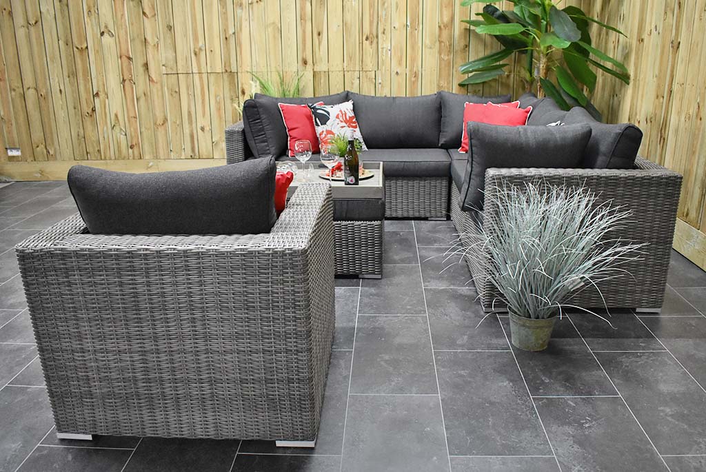 Boston Hoek Loungebank met stoel Natural Grey, zijaanzicht - Outnest tuinmeubelen