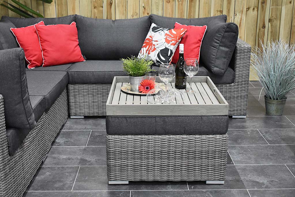 Boston Hoek Loungebank met stoel Natural Grey, volledige opstelling - Outnest tuinmeubelen